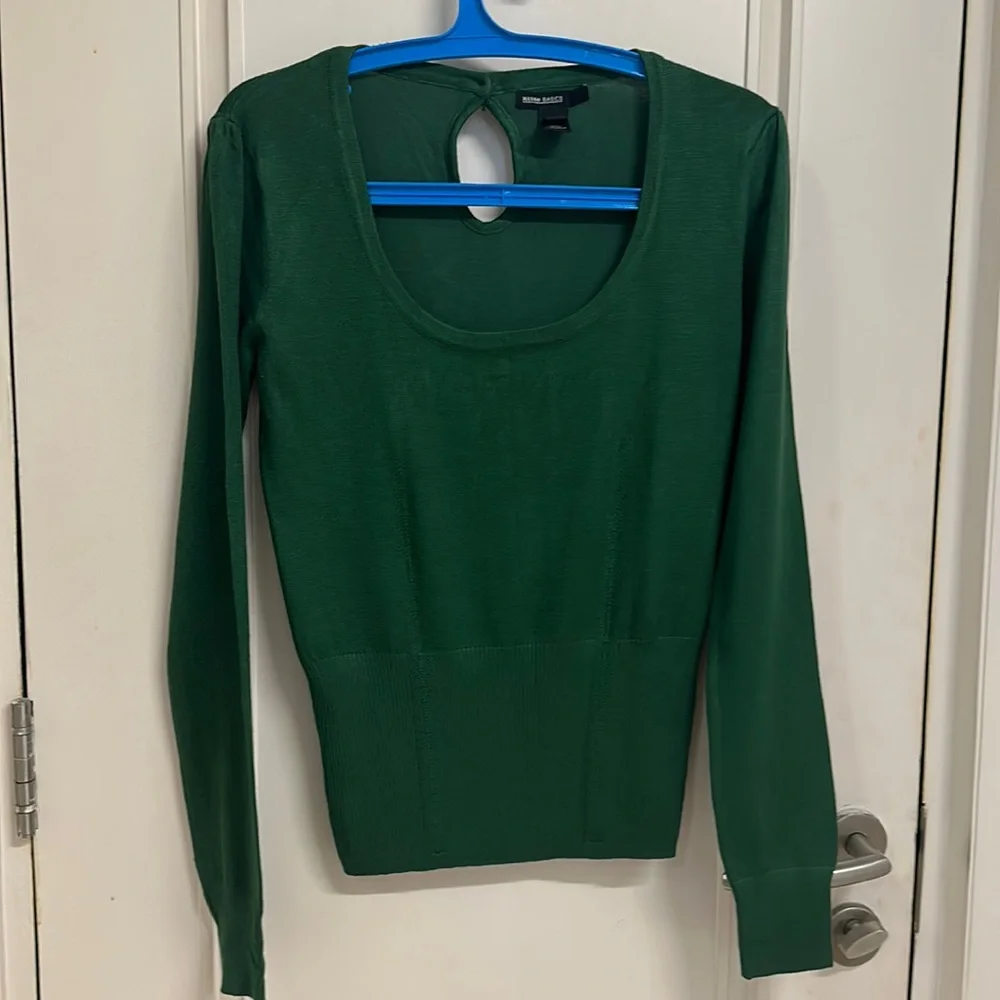 Mango sweater / jersey with stretch, U-neck and long sleeves in green! Size UK L - Picture 1 of 13